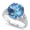 thumbnail image 1 of CHOOSE YOUR COLOR Simulated Aquamarine Solitaire Elegant Ring Sterling Silver Band Blue CZ Female Size 9, 1 of 4