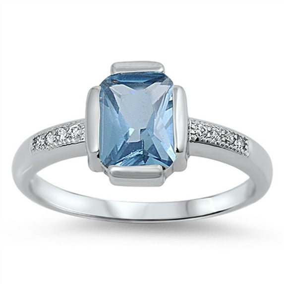 CHOOSE YOUR COLOR Simulated Aquamarine Solitaire Ring 925 Sterling Silver Band Blue CZ Female Size 10