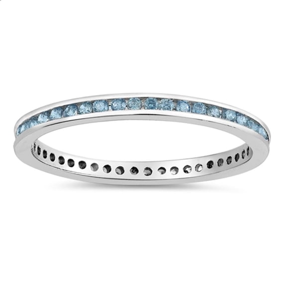 CHOOSE YOUR COLOR Simulated Aquamarine Stacking Eternity Ring .925 Sterling Silver Band Blue CZ Female Size 8