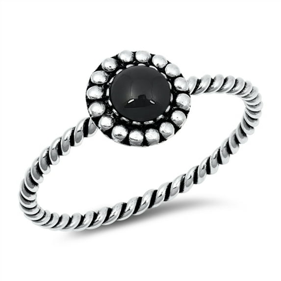CHOOSE YOUR COLOR Simulated Black Onyx Bubble Halo Flower Rope Knot Ring .925 Sterling Silver Band CZ Female Size 4