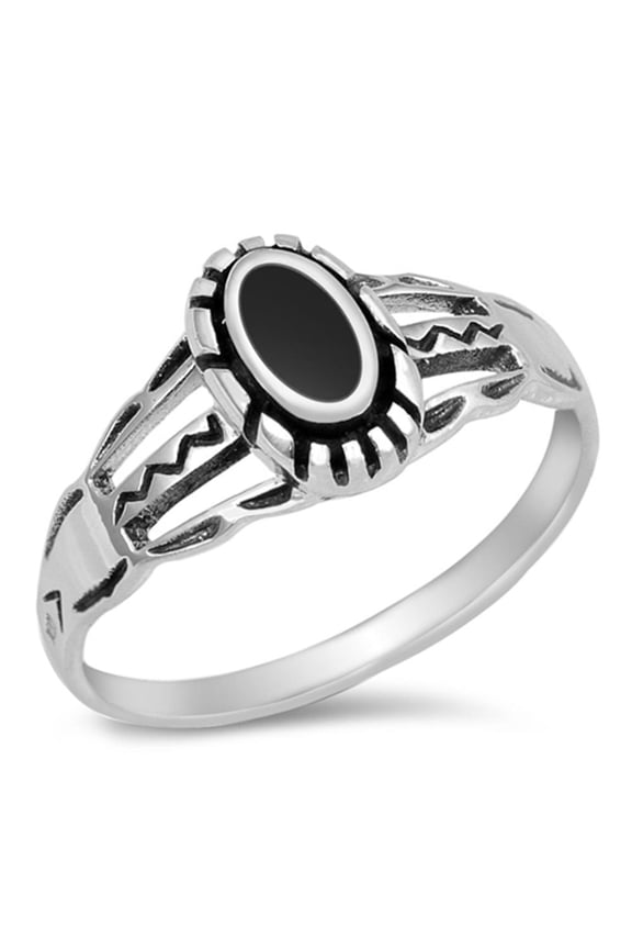 CHOOSE YOUR COLOR Simulated Black Onyx Cutout Ring .925 Sterling Silver Thumb Band CZ Female Size 8