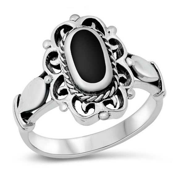 CHOOSE YOUR COLOR Simulated Black Onyx Filigree Rope Swirl Ring 925 Sterling Silver Band CZ Female Size 8
