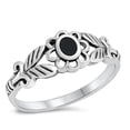 thumbnail image 1 of CHOOSE YOUR COLOR Simulated Black Onyx Flower Leaf Cutout Ring .925 Sterling Silver Band CZ Female Size 4, 1 of 4
