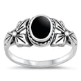 thumbnail image 1 of CHOOSE YOUR COLOR Simulated Black Onyx Flower Leaf Cutout Ring .925 Sterling Silver Band CZ Female Size 5, 1 of 4