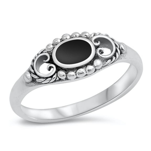 CHOOSE YOUR COLOR Simulated Black Onyx Heart Bead Bali Ring .925 Sterling Silver Band CZ Female Size 10