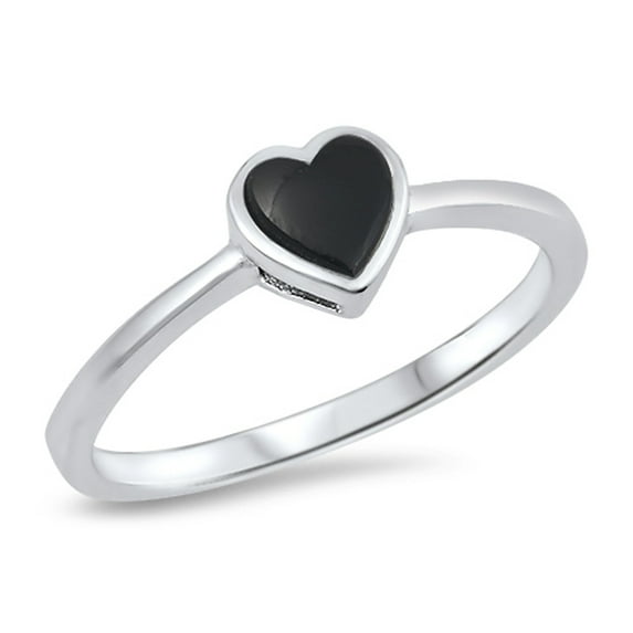 CHOOSE YOUR COLOR Simulated Black Onyx Heart Promise Purity Ring .925 Sterling Silver Band CZ Female Size 4