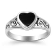 thumbnail image 1 of CHOOSE YOUR COLOR Simulated Black Onyx Heart Swirl Cutout Ring .925 Sterling Silver Band CZ Female Size 6, 1 of 4