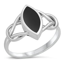 CHOOSE YOUR COLOR Simulated Black Onyx Knot Open Ring .925 Sterling Silver Band CZ Female Size 5