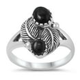 thumbnail image 1 of CHOOSE YOUR COLOR Simulated Black Onyx Leaf Oxidized Ring .925 Sterling Silver Band CZ Female Size 9, 1 of 4