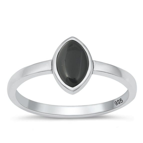 CHOOSE YOUR COLOR Simulated Black Onyx Marquise Ring .925 Sterling Silver Band CZ Female Size 6