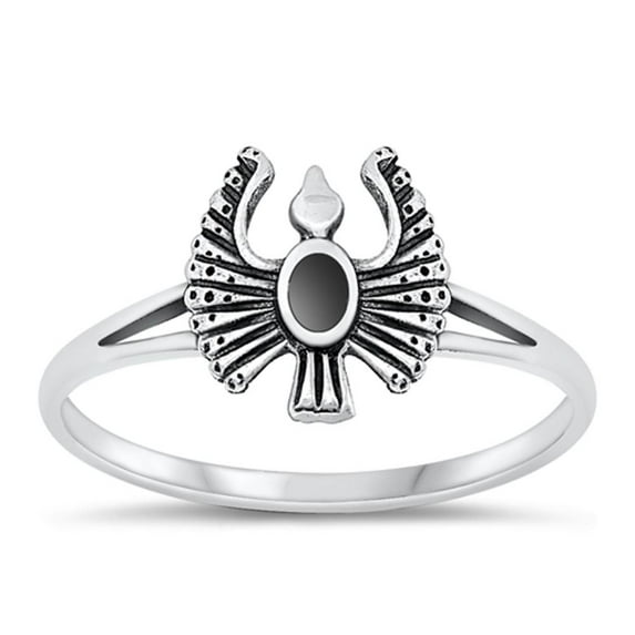CHOOSE YOUR COLOR Simulated Black Onyx Rising Phoenix Ring .925 Sterling Silver Bird Band CZ Female Size 6