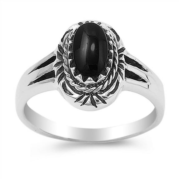 CHOOSE YOUR COLOR Simulated Black Onyx Rope Cutout Bali Ring .925 Sterling Silver Band CZ Female Size 8