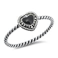 thumbnail image 1 of CHOOSE YOUR COLOR Simulated Black Onyx Rope Promise Heart Ring .925 Sterling Silver Band CZ Female Size 4, 1 of 4