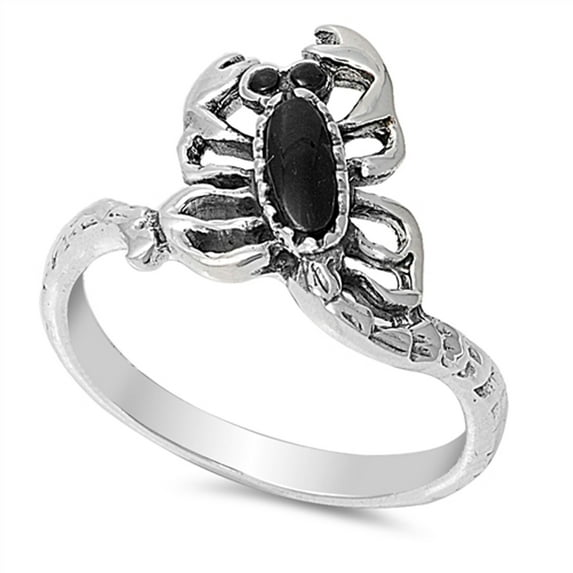 CHOOSE YOUR COLOR Simulated Black Onyx Scorpion Animal Ring 925 Sterling Silver Band CZ Female Size 7