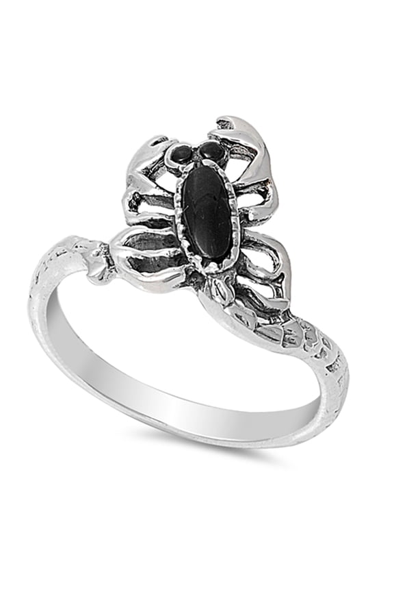 CHOOSE YOUR COLOR Simulated Black Onyx Scorpion Evil Animal Biker Ring .925 Sterling Silver Band CZ Female Size 8