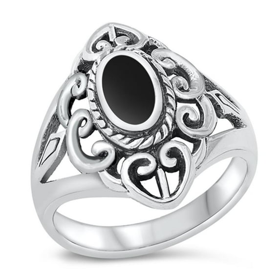 CHOOSE YOUR COLOR Simulated Black Onyx Swirl Cutout Rope Ring .925 Sterling Silver Band CZ Female Size 7