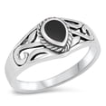 thumbnail image 1 of CHOOSE YOUR COLOR Simulated Black Onyx Teardrop Cutout Ring .925 Sterling Silver Band CZ Female Size 5, 1 of 4