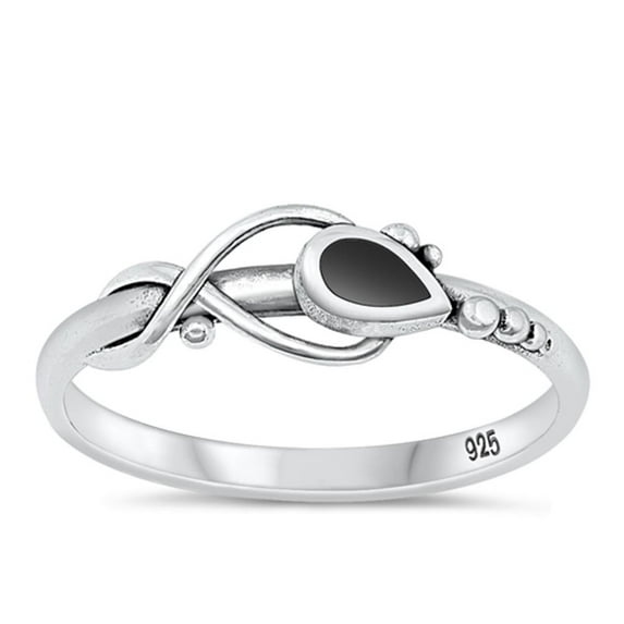 CHOOSE YOUR COLOR Simulated Black Onyx Teardrop Ring .925 Chic Sterling Silver Band CZ Female Size 6