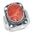 thumbnail image 1 of CHOOSE YOUR COLOR Simulated Coral Bali Cocktail Ring .925 Sterling Silver Band Red CZ Female Size 10, 1 of 4