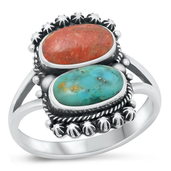 CHOOSE YOUR COLOR Simulated Coral Cocktail Ring .925 Mid Modern Sterling Silver Band Red CZ Female Size 10