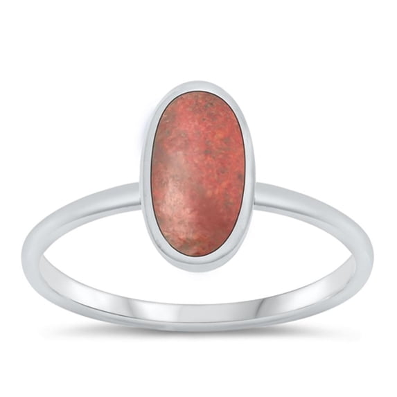 CHOOSE YOUR COLOR Simulated Coral Mid Modern Ring .925 Sterling Silver Minimalist Band Red CZ Female Size 9