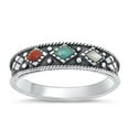 thumbnail image 1 of CHOOSE YOUR COLOR Simulated Coral Wholesale Mid Modern Oxidized Ring 925 Sterling Silver Band Red CZ Female Size 7, 1 of 4