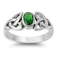 thumbnail image 1 of CHOOSE YOUR COLOR Simulated Emerald Celtic Knot Triquetra Ring .925 Sterling Silver Band Green CZ Female Size 10, 1 of 1