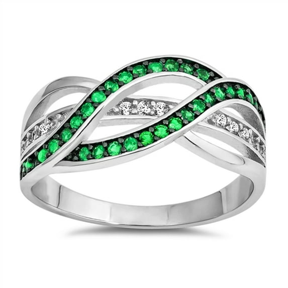 CHOOSE YOUR COLOR Simulated Emerald Criss Cross Friendship Ring .925 Sterling Silver Band Green CZ Female Size 4