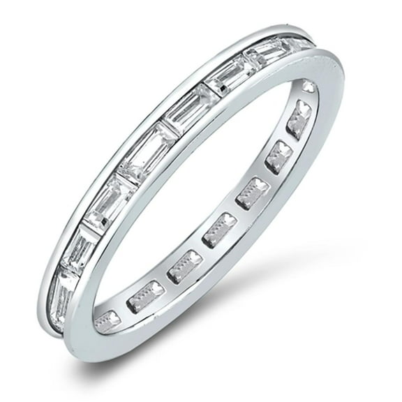 CHOOSE YOUR COLOR Simulated Emerald Cut Eternity Stackable Band Clear CZ Ring 925 Sterling Silver White Female Size 4