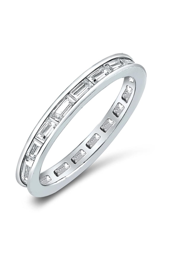 CHOOSE YOUR COLOR Simulated Emerald Cut Eternity Stackable Band Clear CZ Ring 925 Sterling Silver White Female Size 7
