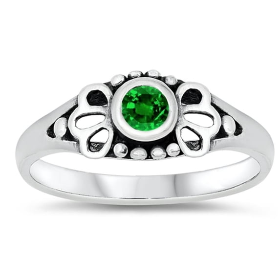 CHOOSE YOUR COLOR Simulated Emerald Cutout Baby Ring .925 Sterling Silver Band Green CZ Female Size 2