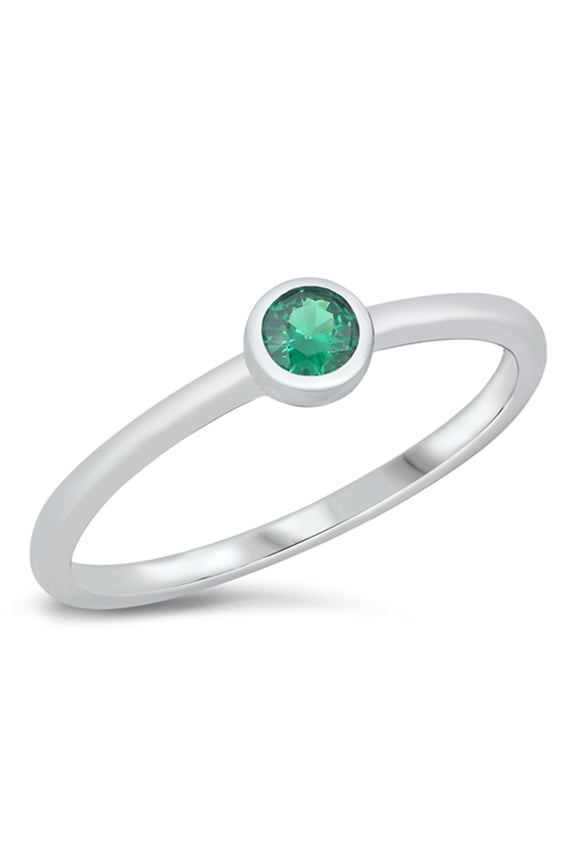 CHOOSE YOUR COLOR Simulated Emerald Dainty Tiny Modern Ring .925 Sterling Silver Band Green CZ Female Size 9