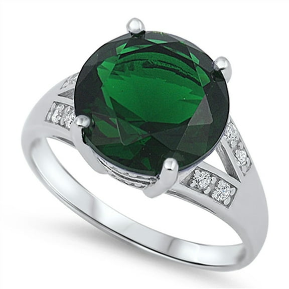 CHOOSE YOUR COLOR Simulated Emerald Elegant Ring .925 Sterling Silver Band Green CZ Female Size 9
