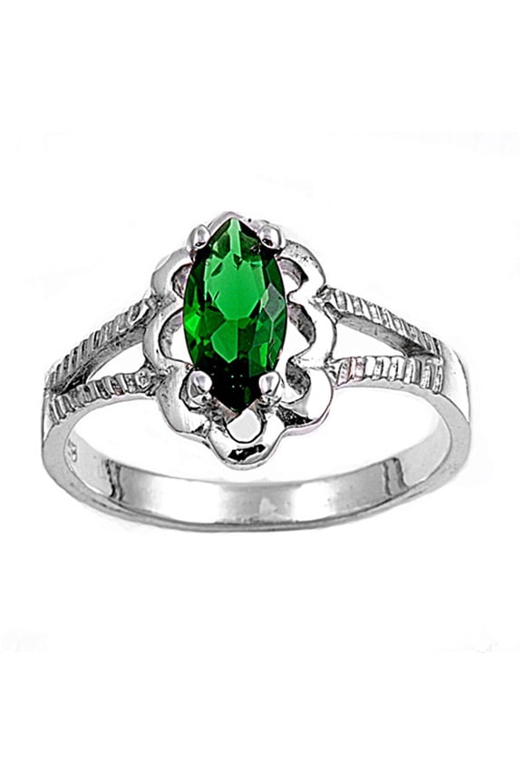 CHOOSE YOUR COLOR Simulated Emerald Elegant Solitaire Ring .925 Sterling Silver Band Green CZ Female Size 4