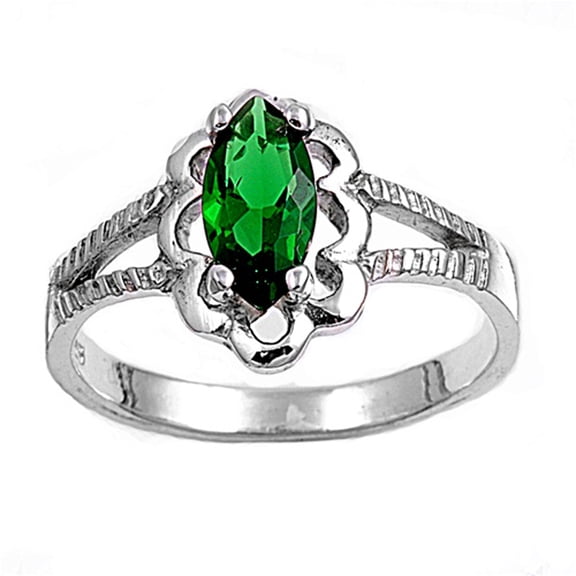 CHOOSE YOUR COLOR Simulated Emerald Elegant Solitaire Ring .925 Sterling Silver Band Green CZ Female Size 5