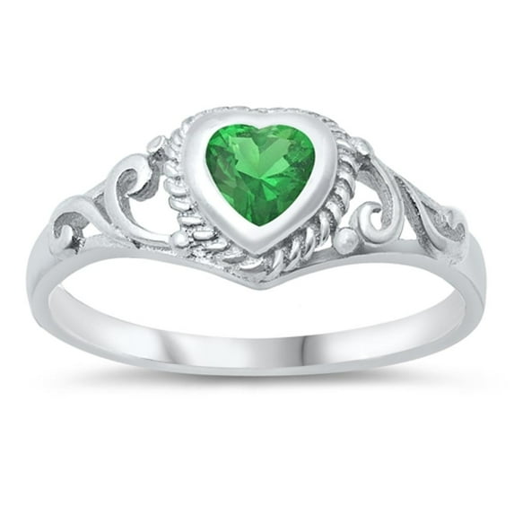 CHOOSE YOUR COLOR Simulated Emerald Filigree Swirl Baby Ring .925 Sterling Silver Band Green CZ Female Size 2