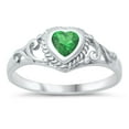 thumbnail image 1 of CHOOSE YOUR COLOR Simulated Emerald Filigree Swirl Baby Ring .925 Sterling Silver Band Green CZ Female Size 4, 1 of 4