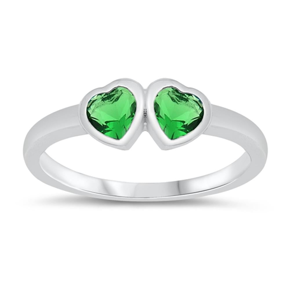 Sterling Silver Simulated Emerald Heart Ring - Solid 925 Silver Love Band, Size 13 - View #3