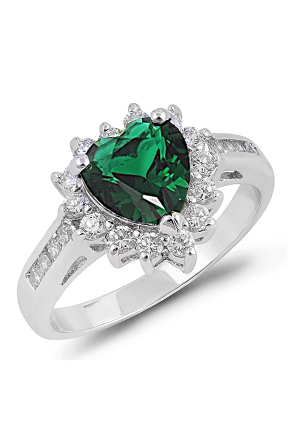 CHOOSE YOUR COLOR Simulated Emerald Heart Promise Ring .925 Sterling Silver Band Green CZ Female Size 5