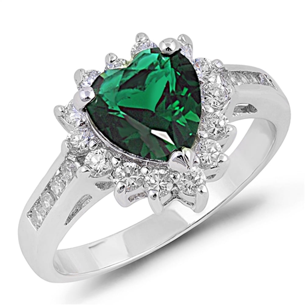 CHOOSE YOUR COLOR Simulated Emerald Heart Promise Ring .925 Sterling