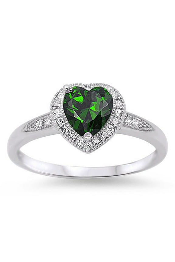 CHOOSE YOUR COLOR Simulated Emerald Heart Solitaire Ring .925 Sterling Silver Band Green CZ Female Size 7