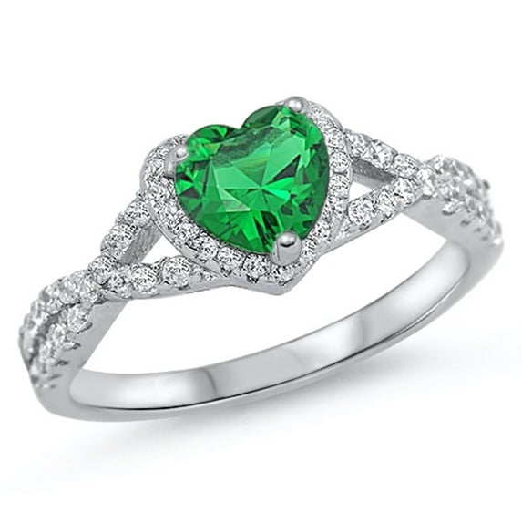 CHOOSE YOUR COLOR Simulated Emerald Infinity Knot Heart Promise Ring .925 Sterling Silver Band Green CZ Female Size 12