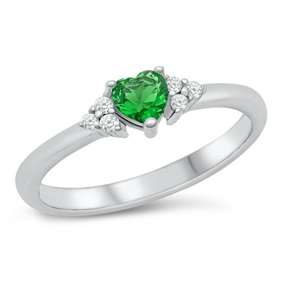 CHOOSE YOUR COLOR Simulated Emerald Love Heart Promise Ring .925 Sterling Silver Band Green CZ Female Size 4