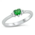 thumbnail image 1 of CHOOSE YOUR COLOR Simulated Emerald Love Heart Promise Ring .925 Sterling Silver Band Green CZ Female Size 5, 1 of 4