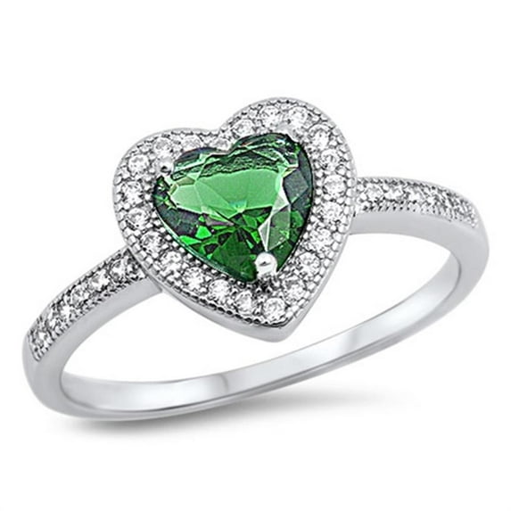 CHOOSE YOUR COLOR Simulated Emerald Love Heart Promise Ring .925 Sterling Silver Band Green CZ Female Size 7
