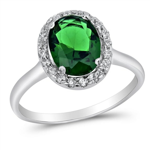 CHOOSE YOUR COLOR Simulated Emerald Oval Solitaire Ring .925 Sterling Silver Band Green CZ Female Size 9