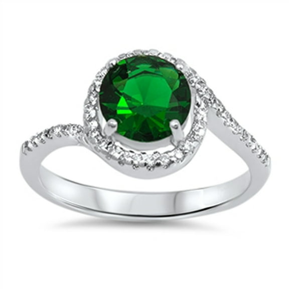 CHOOSE YOUR COLOR Simulated Emerald Solitaire Swirl Ring 925 Sterling Silver Band Green CZ Female Size 6