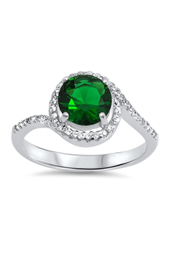CHOOSE YOUR COLOR Simulated Emerald Solitaire Swirl Ring 925 Sterling Silver Band Green CZ Female Size 7