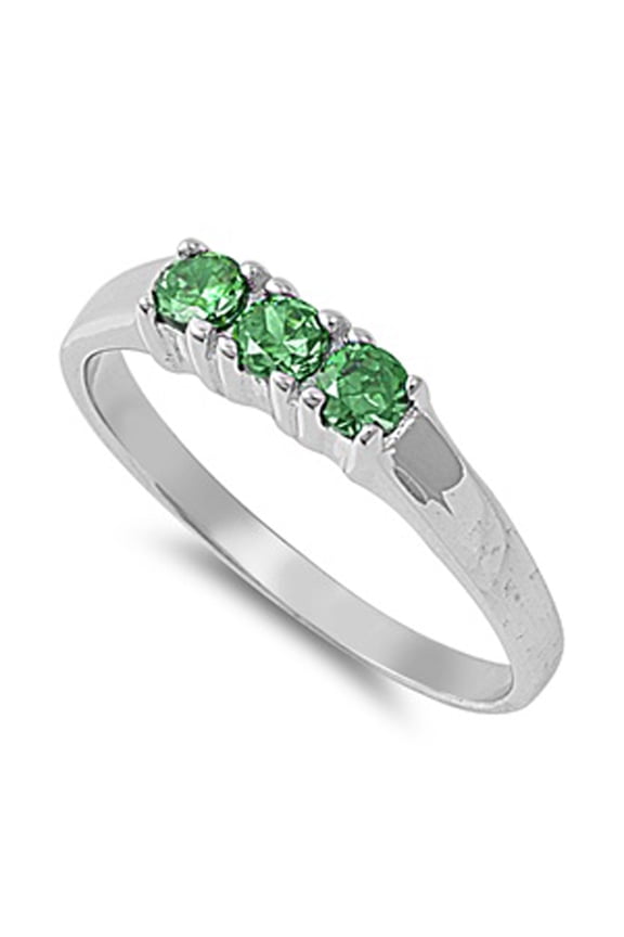 CHOOSE YOUR COLOR Simulated Emerald Studded Promise Ring .925 Sterling Silver Band Green CZ Female Size 5
