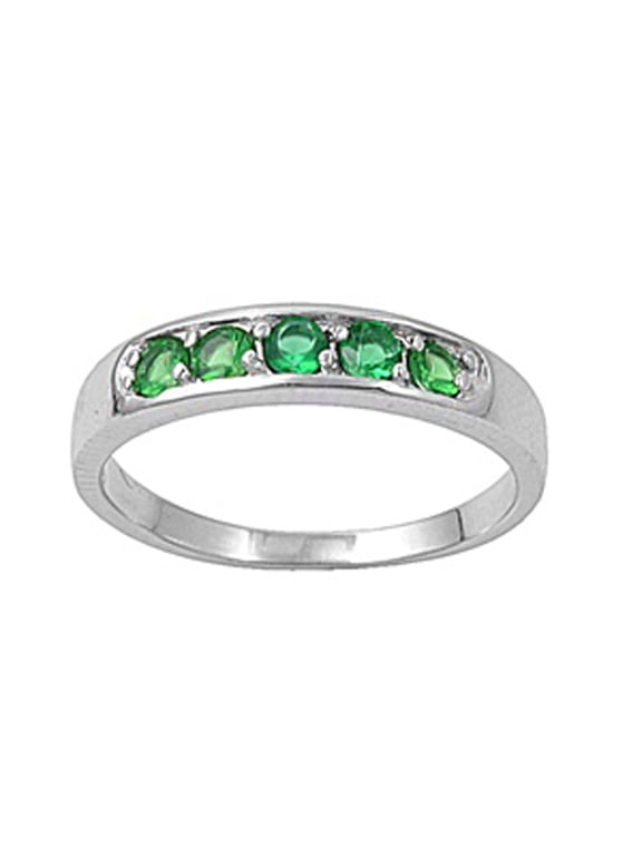 CHOOSE YOUR COLOR Simulated Emerald Studded Ring .925 Sterling Silver Band Green CZ Female Size 6